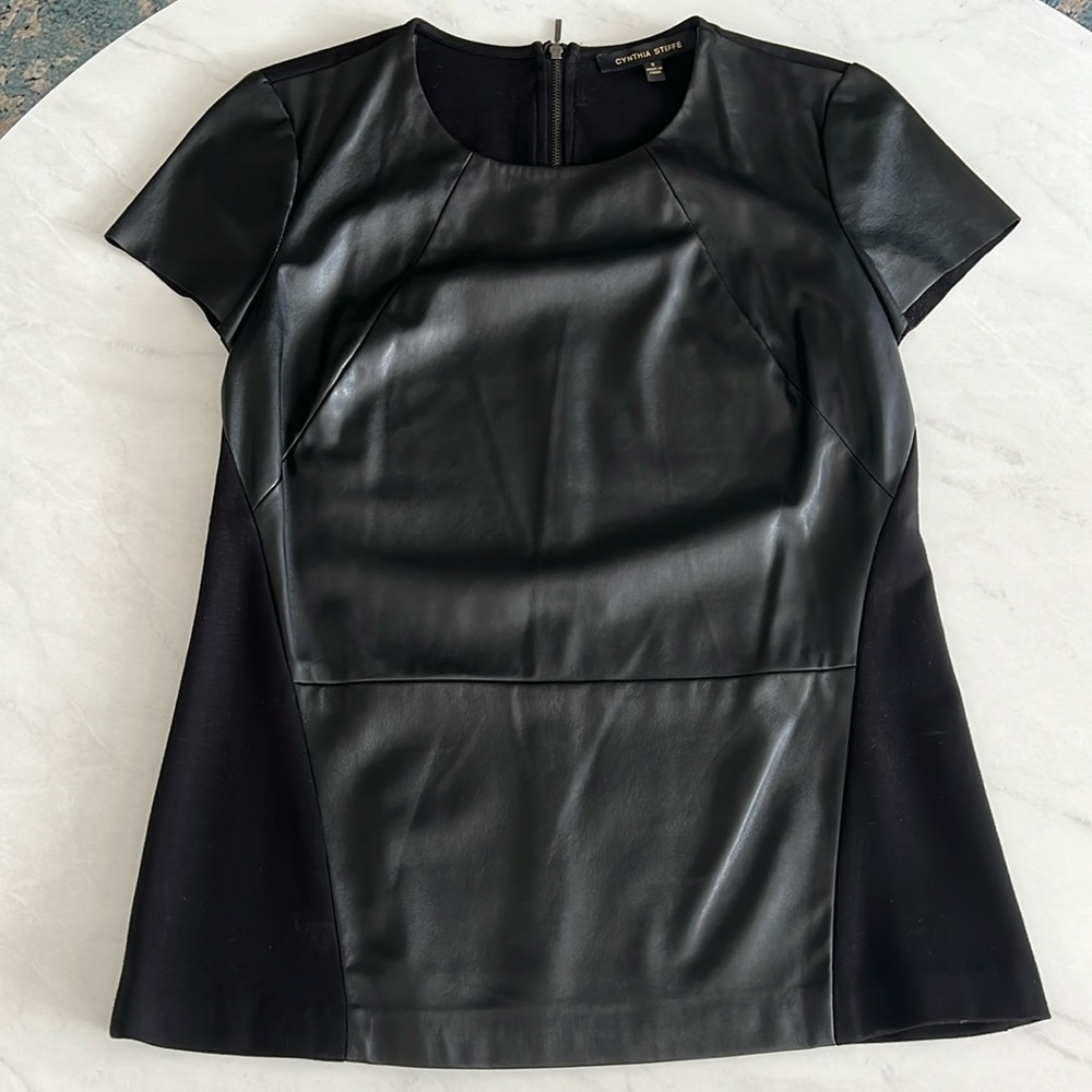 Cynthia Steffe Black Vegan Leather & Knit Top